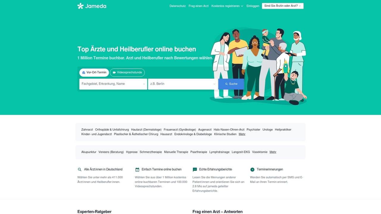 Screenshot of Jameda website