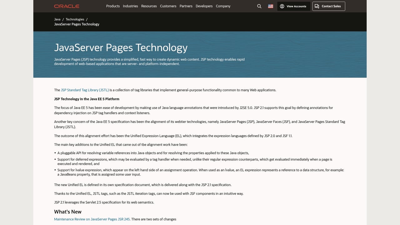 Screenshot of JavaServer Pages website