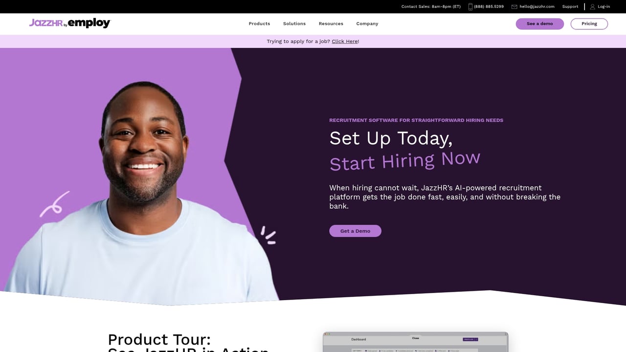 Screenshot of JazzHR website