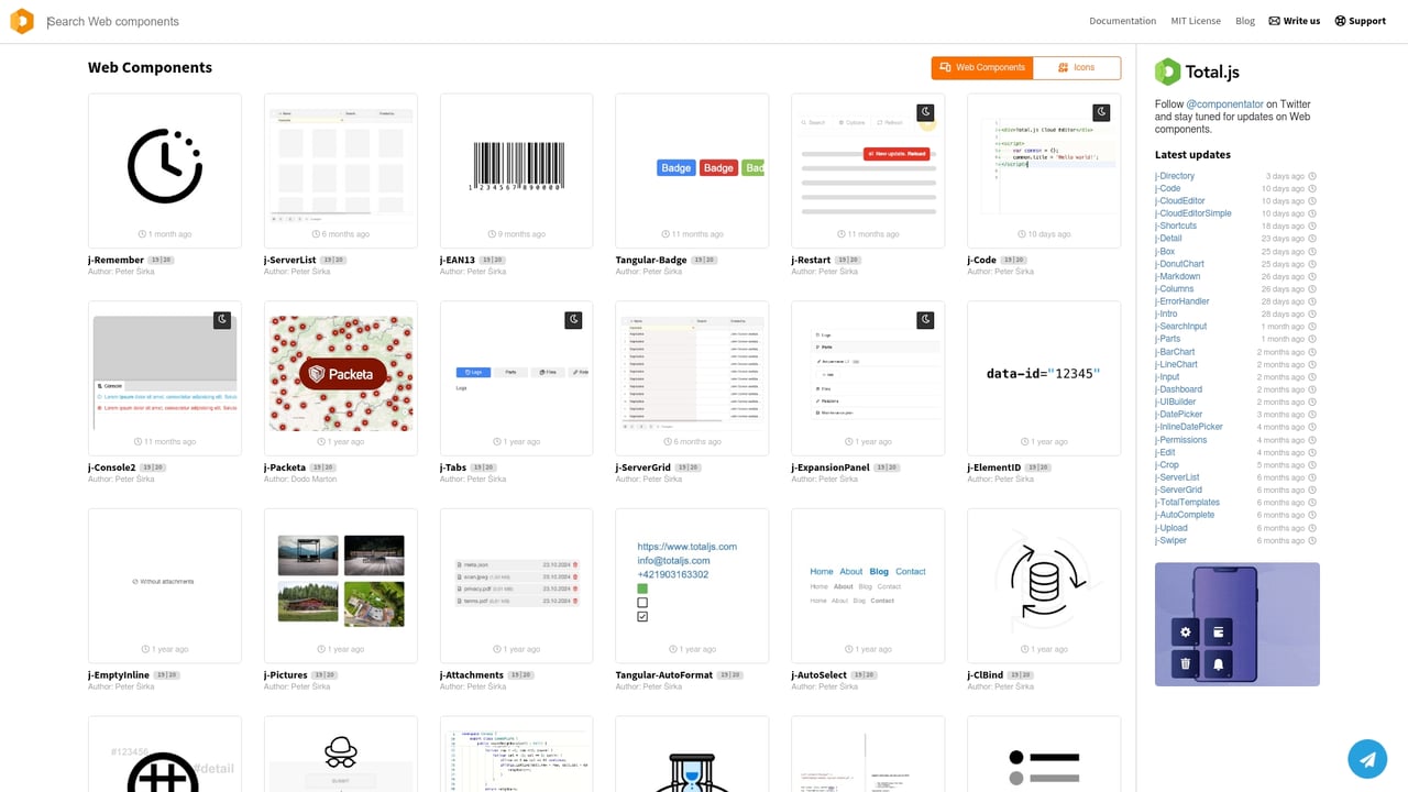 Screenshot of jComponent website