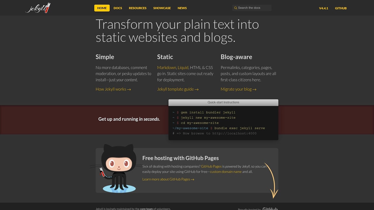 Screenshot of Jekyll website