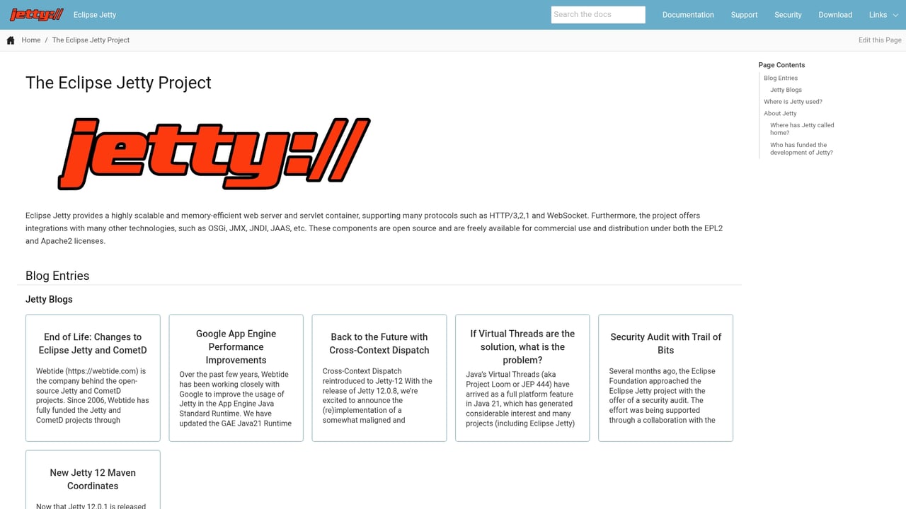 Screenshot of Jetty website