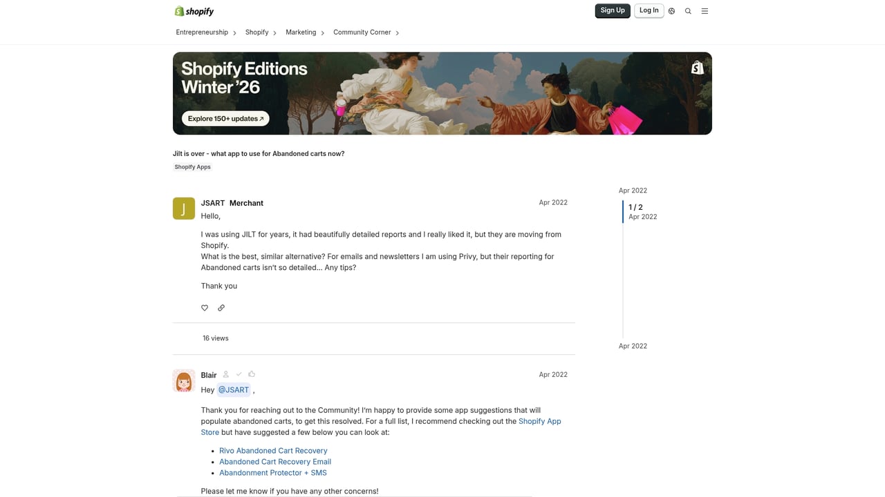 Screenshot of Jilt App website
