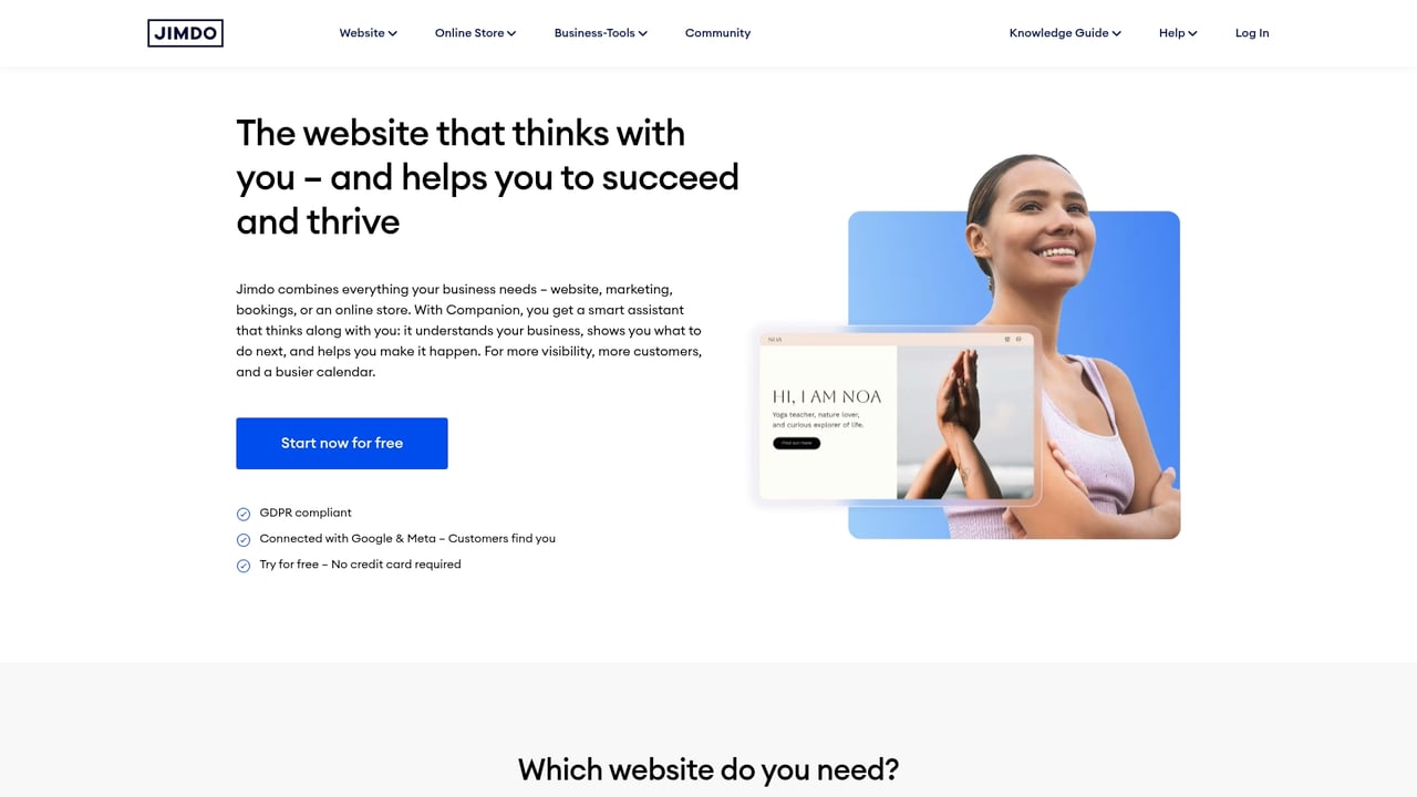 Screenshot of Jimdo website