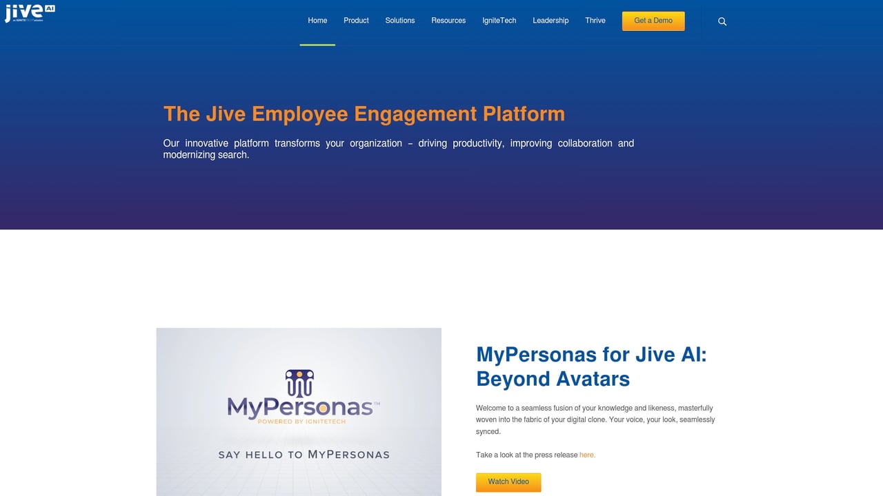 Screenshot of Jive website