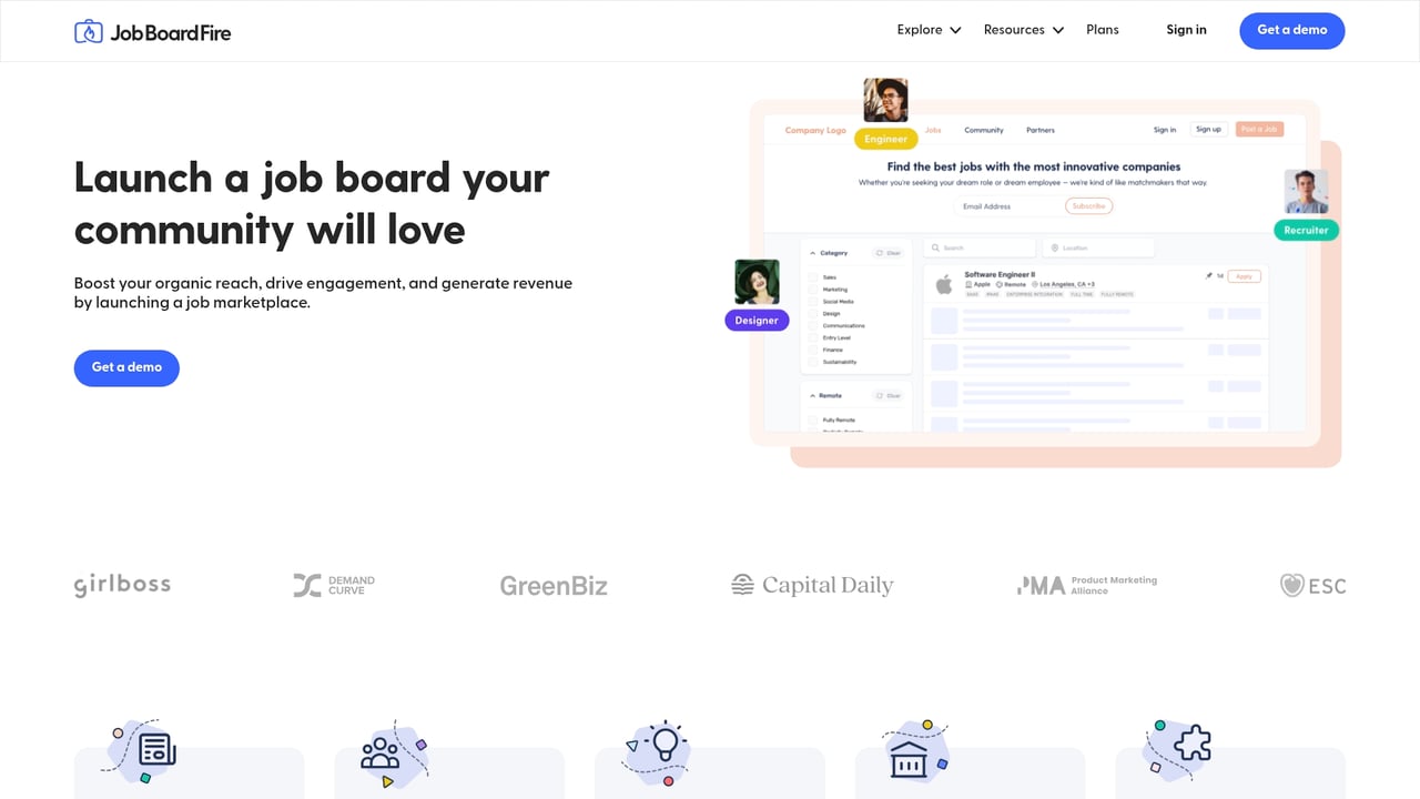 Screenshot of Job Board Fire website