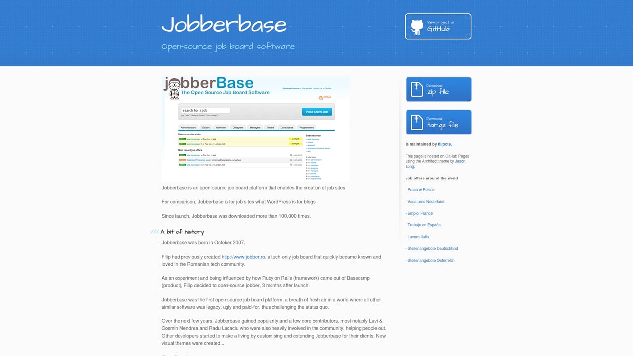 Screenshot of JobberBase website