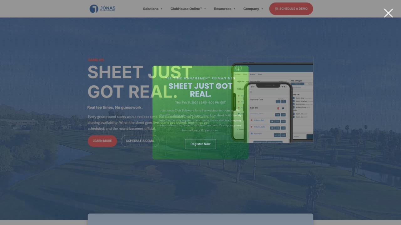 Screenshot of Jonas Club Software website