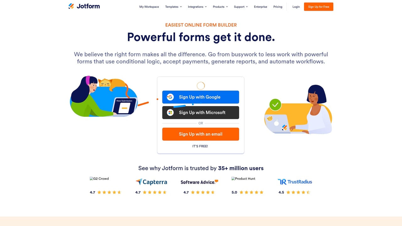 Screenshot of Jotform website