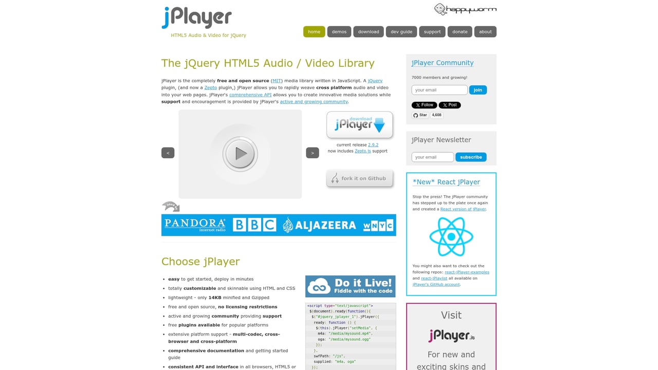 Screenshot of jPlayer website
