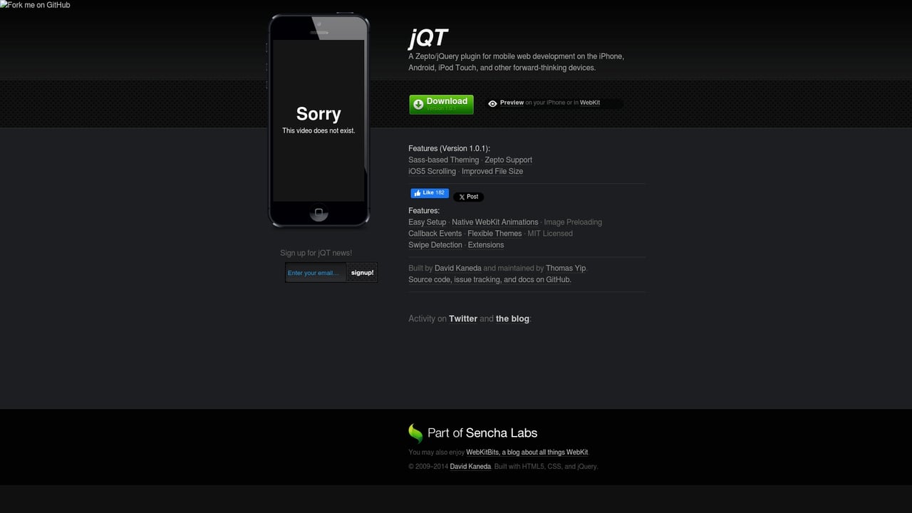 Screenshot of jQTouch website