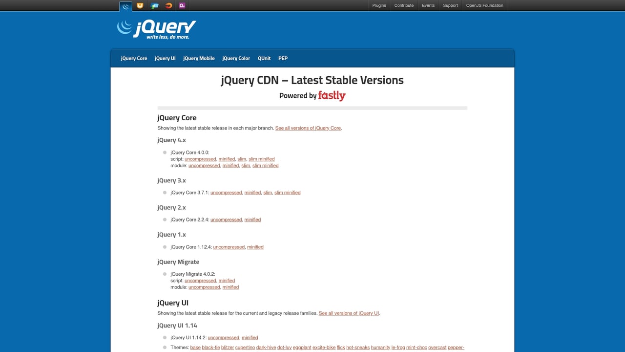 Screenshot of jQuery CDN website