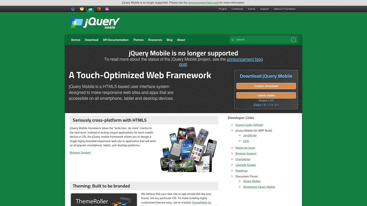 Screenshot of jQuery Mobile website