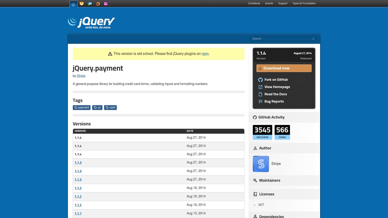 Screenshot of jQuery Payment website