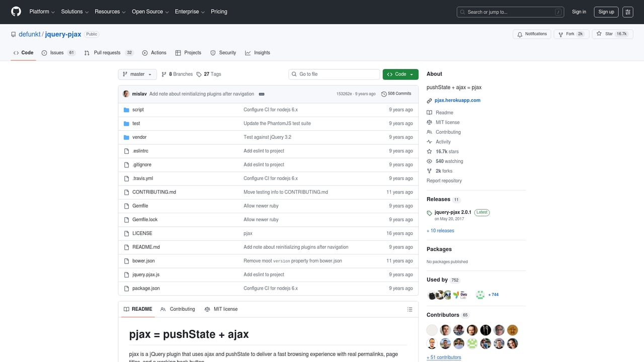 Screenshot of jQuery-pjax website
