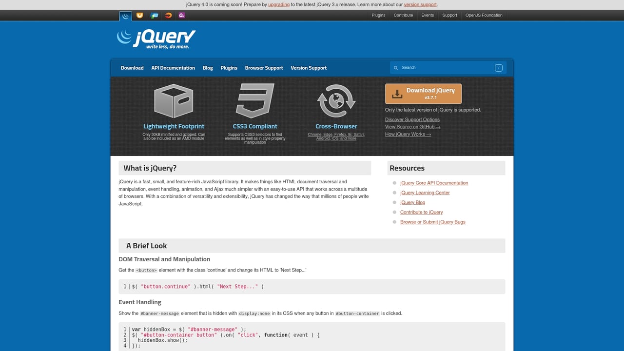 Screenshot of jQuery website