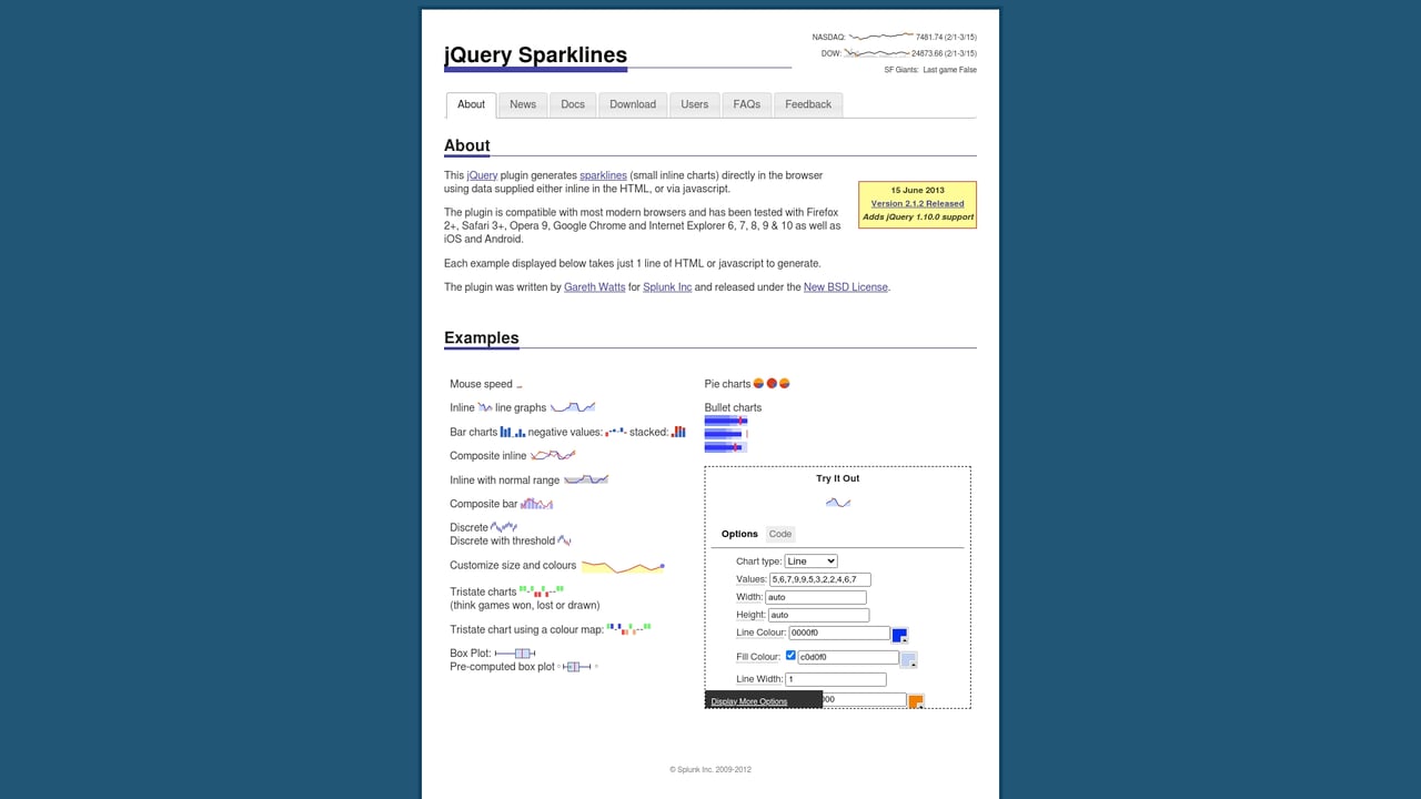 Screenshot of jQuery Sparklines website