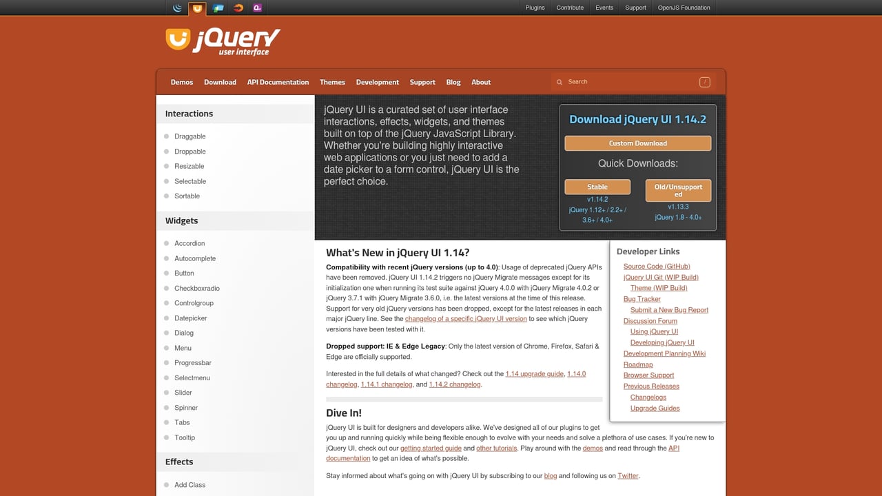 Screenshot of jQuery UI website