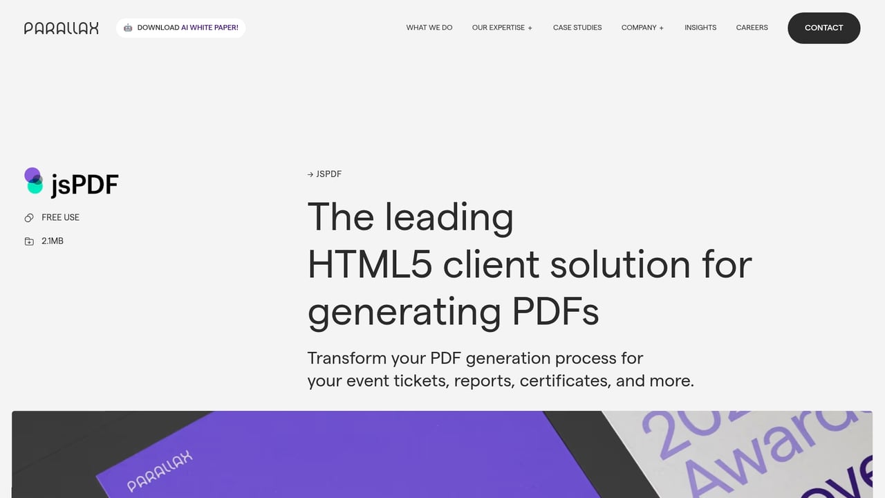 Screenshot of jsPDF website