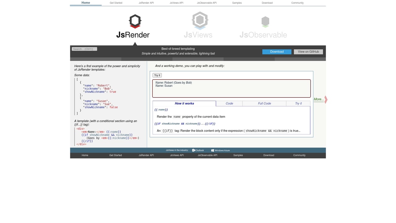 Screenshot of JsRender website
