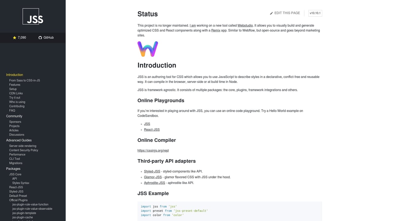 Screenshot of JSS website
