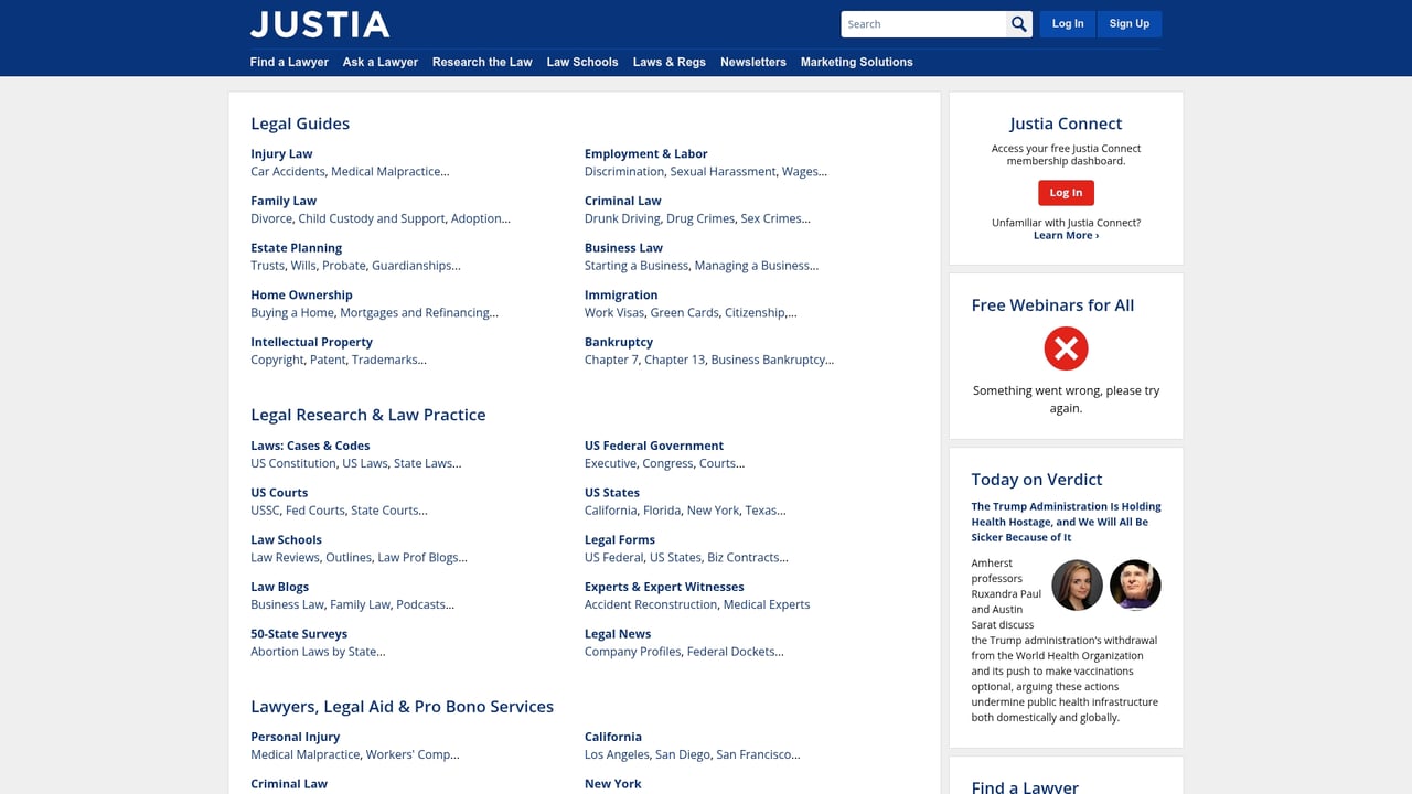 Screenshot of Justia website