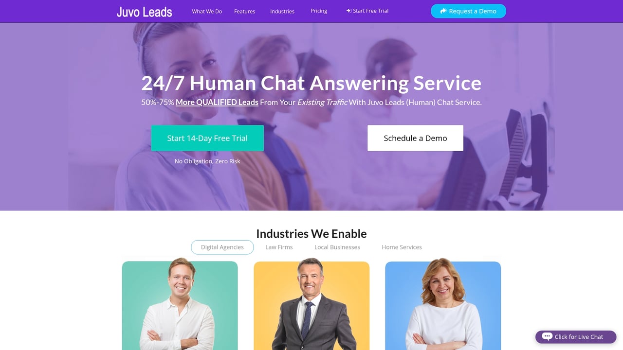 Screenshot of Juvo Leads website