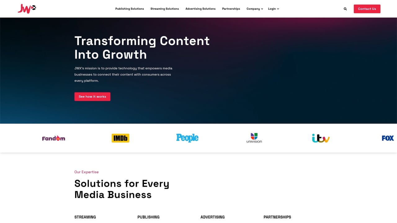 Screenshot of JW Player website