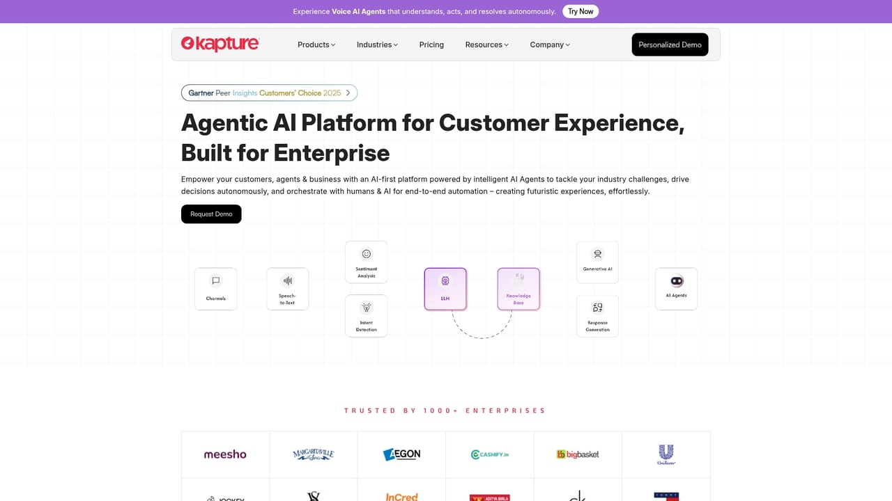 Screenshot of Kapture CRM website