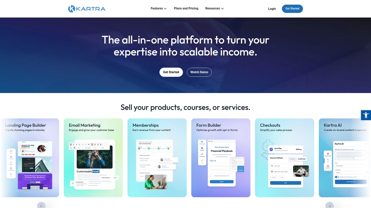 Screenshot of Kartra website