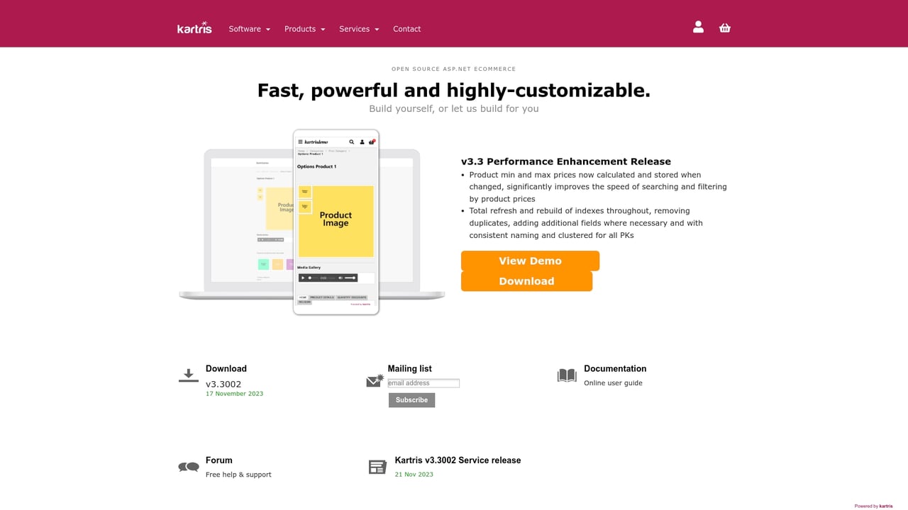 Screenshot of Kartris website