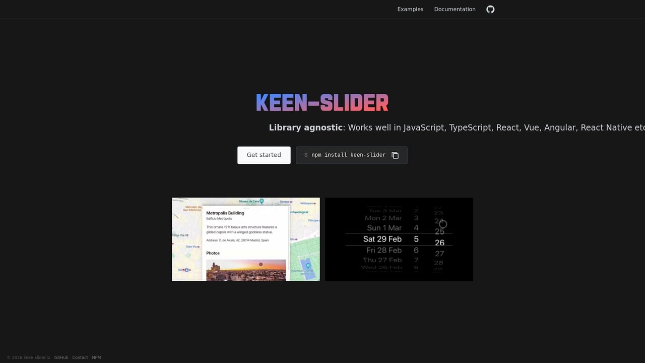 Screenshot of Keen-Slider website