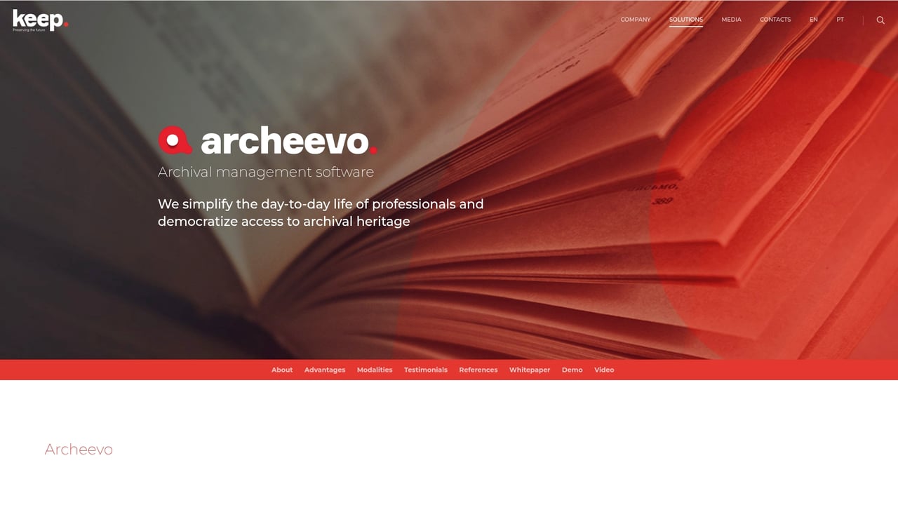 Screenshot of keep. archeevo website