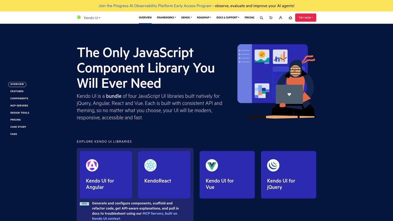 Screenshot of Kendo UI website