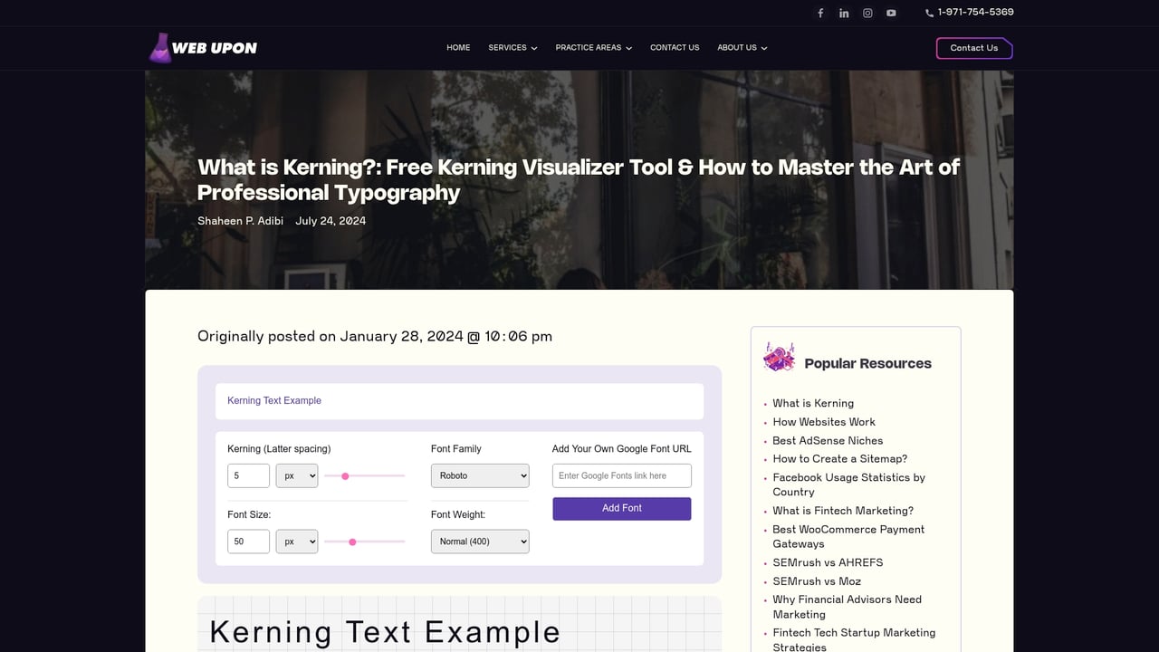 Screenshot of KerningJS website
