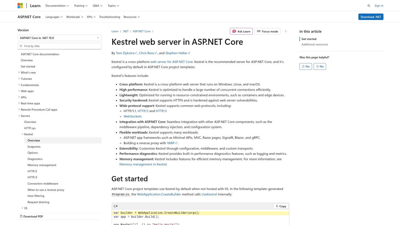 Screenshot of Kestrel website