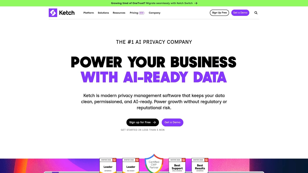 Screenshot of Ketch website