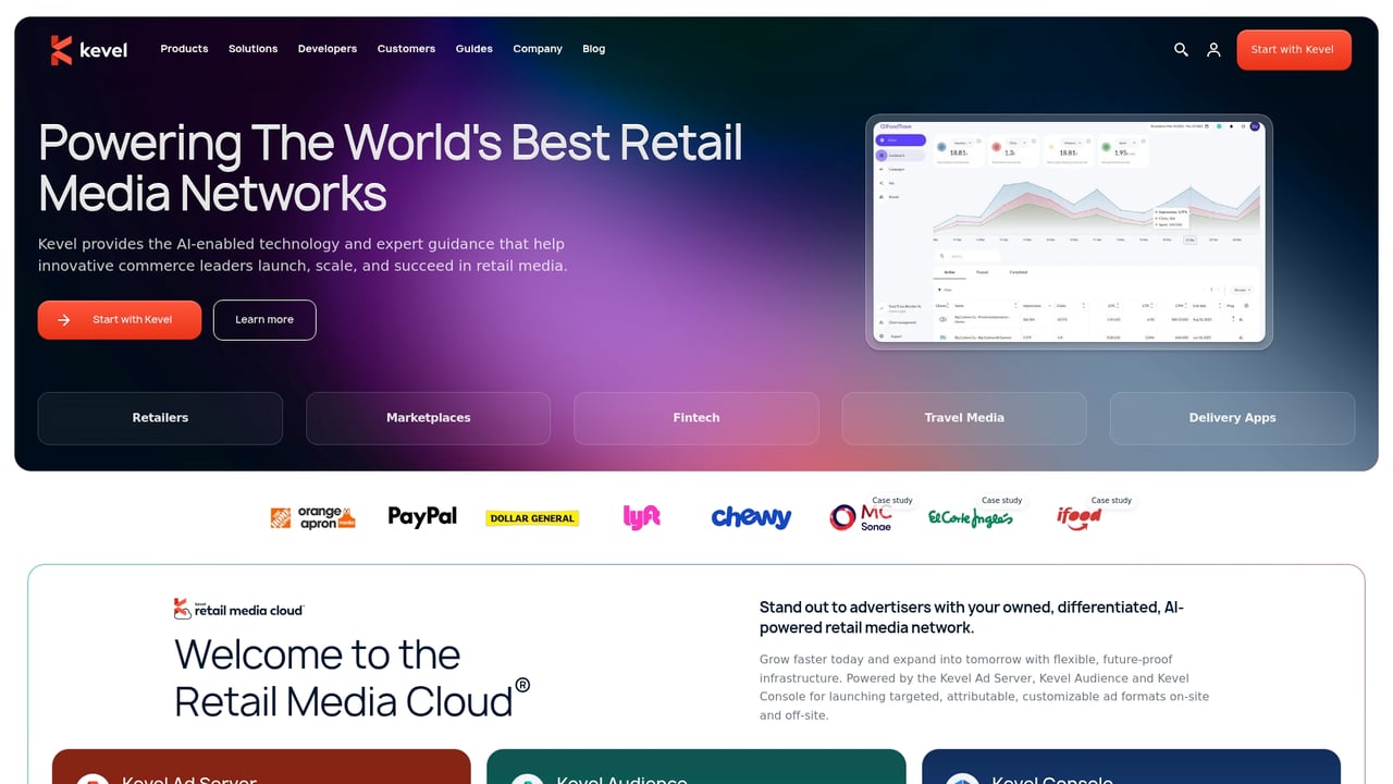 Screenshot of Kevel website