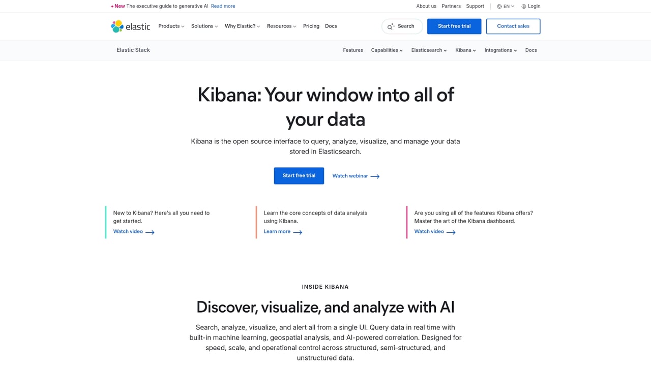 Screenshot of Kibana website