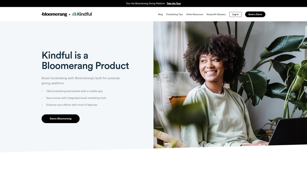 Screenshot of Kindful website