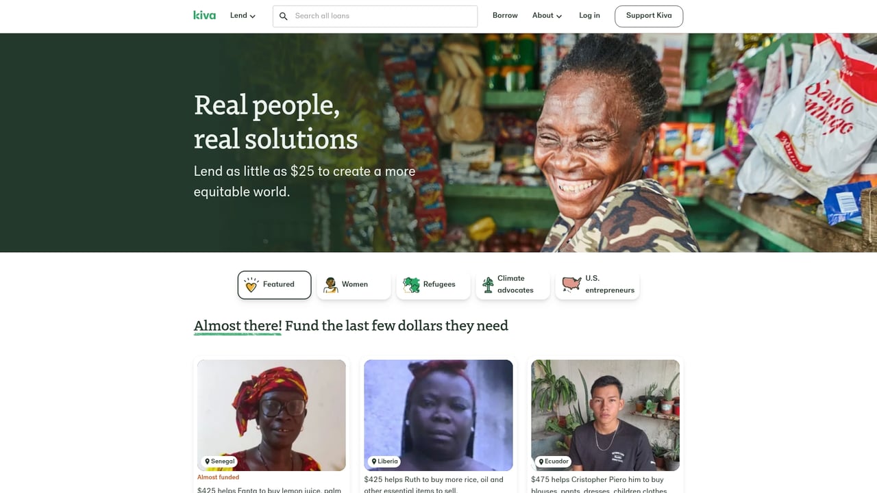 Screenshot of Kiva website