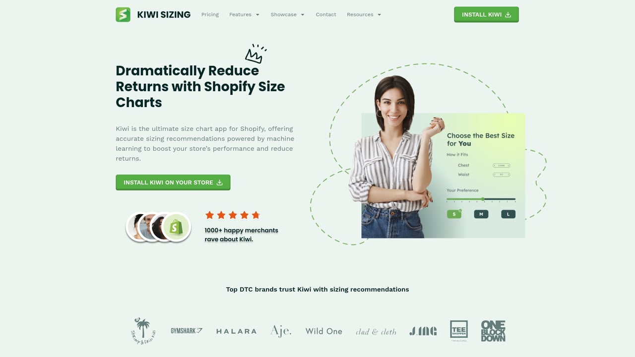Screenshot of Kiwi Sizing website