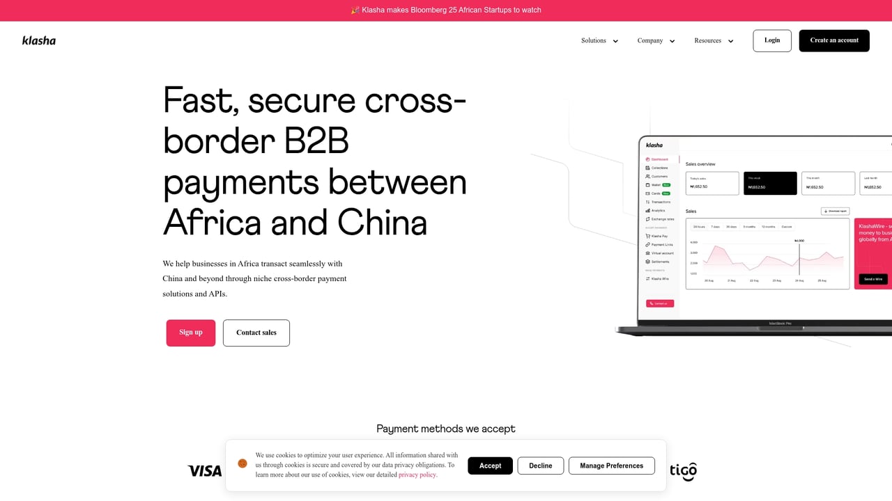 Screenshot of Klasha website