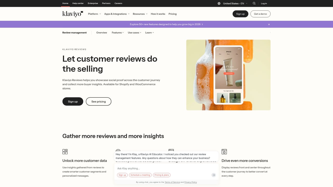 Screenshot of Klaviyo Reviews website