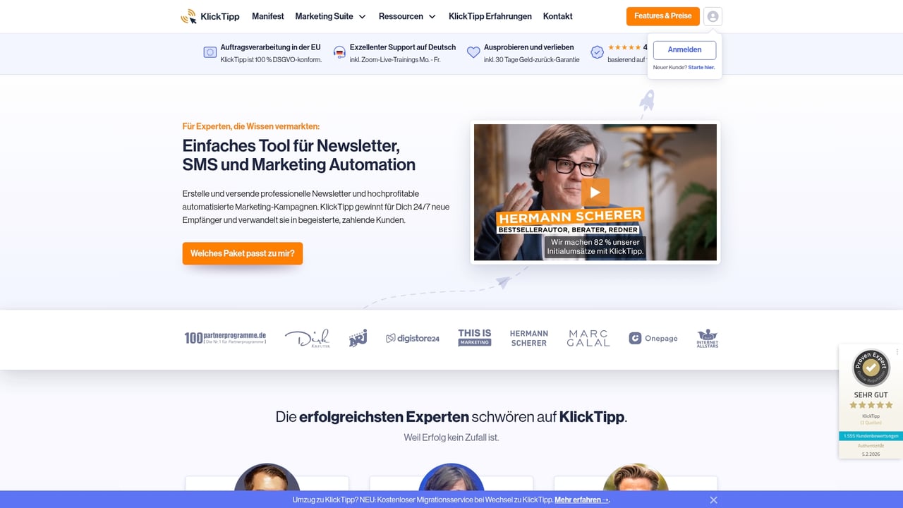 Screenshot of KlickTipp website