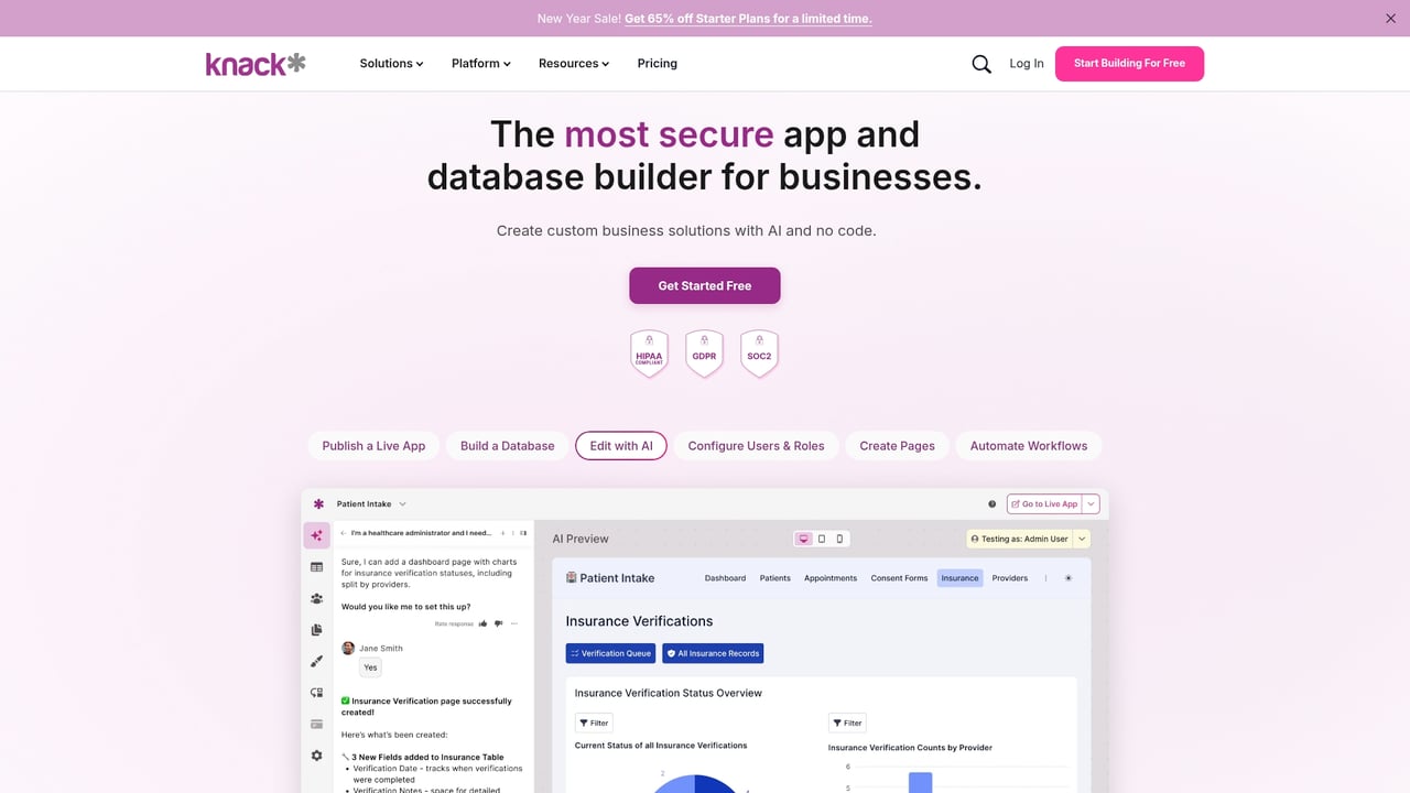 Screenshot of Knack website