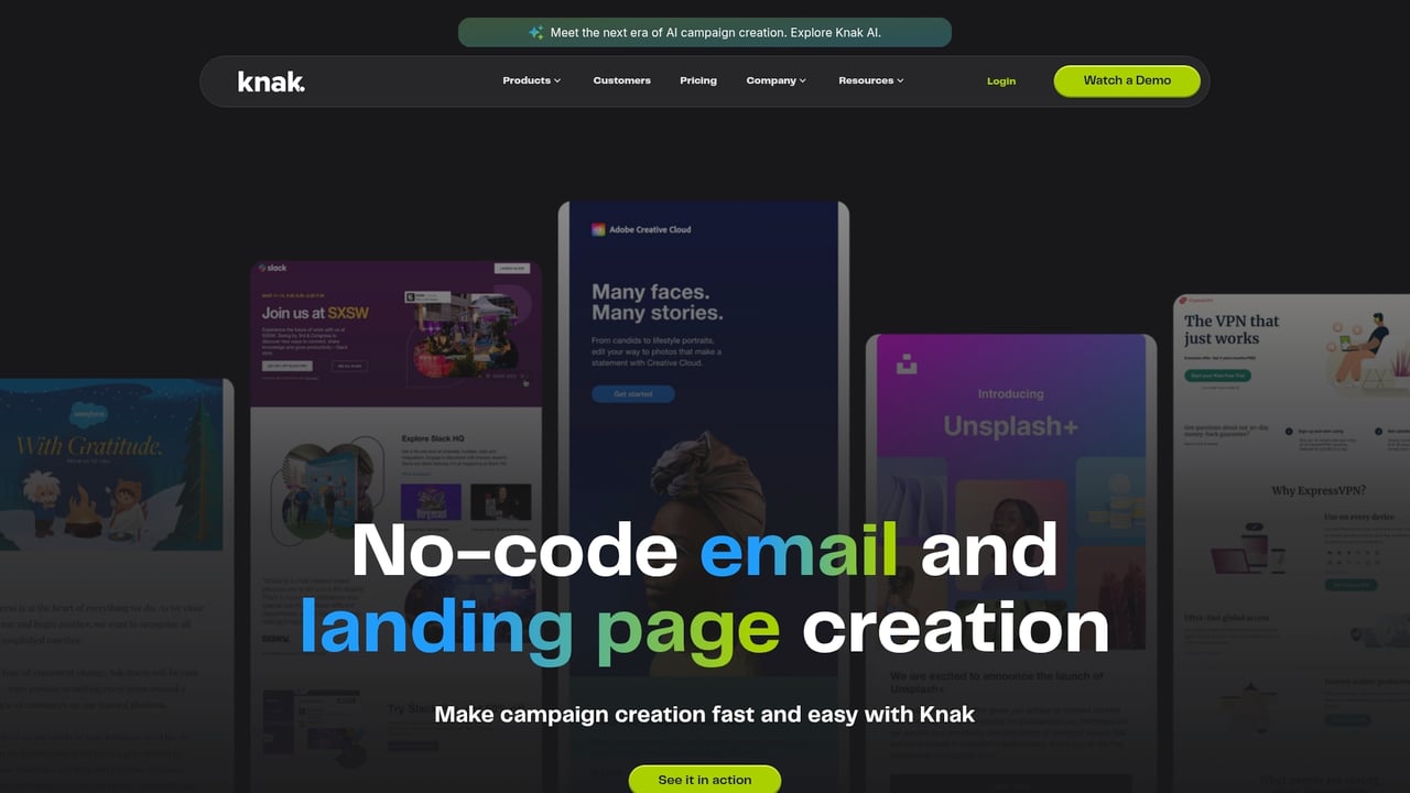 Screenshot of Knak website