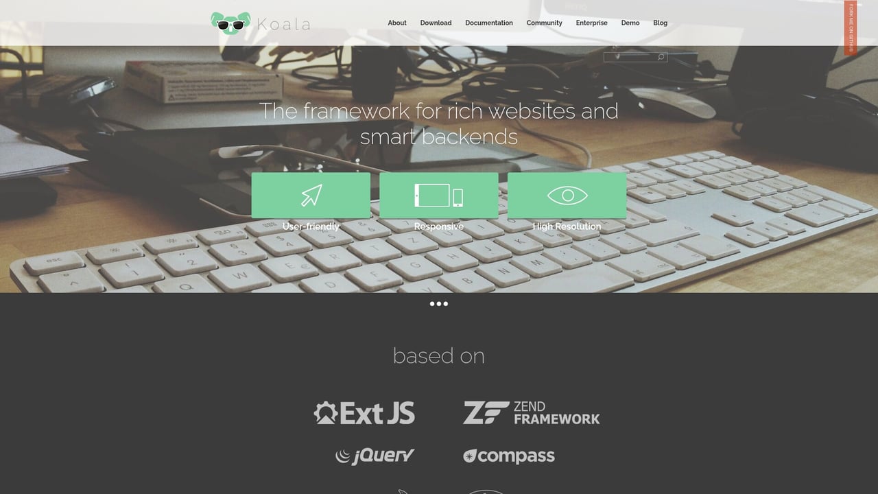 Screenshot of Koala Framework website