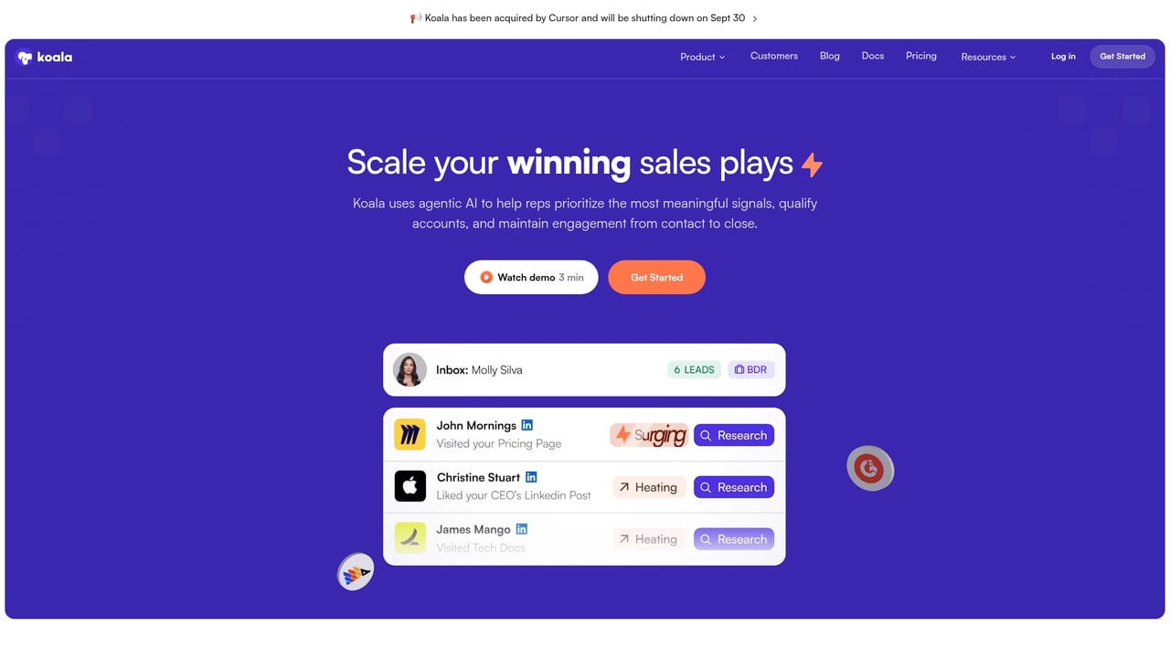 Screenshot of Koala website