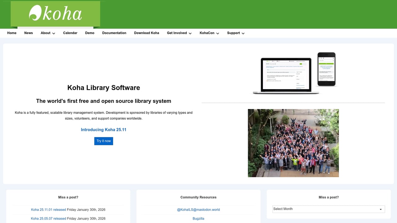 Screenshot of Koha website